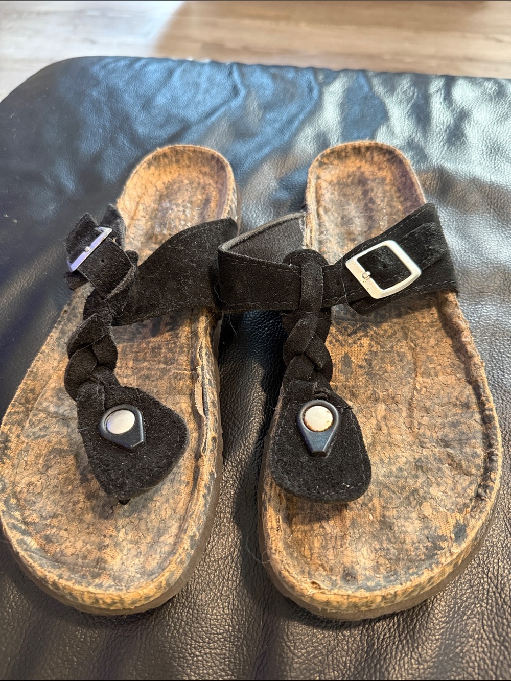 Black Braided Toe-Post Sandals
